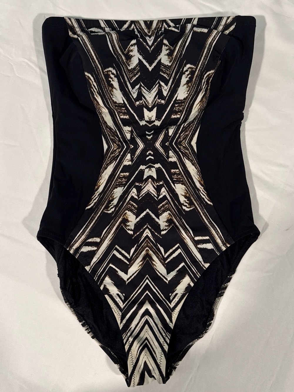 Gottex Black and Cream Geometric-Print One-Piece Swimsuit